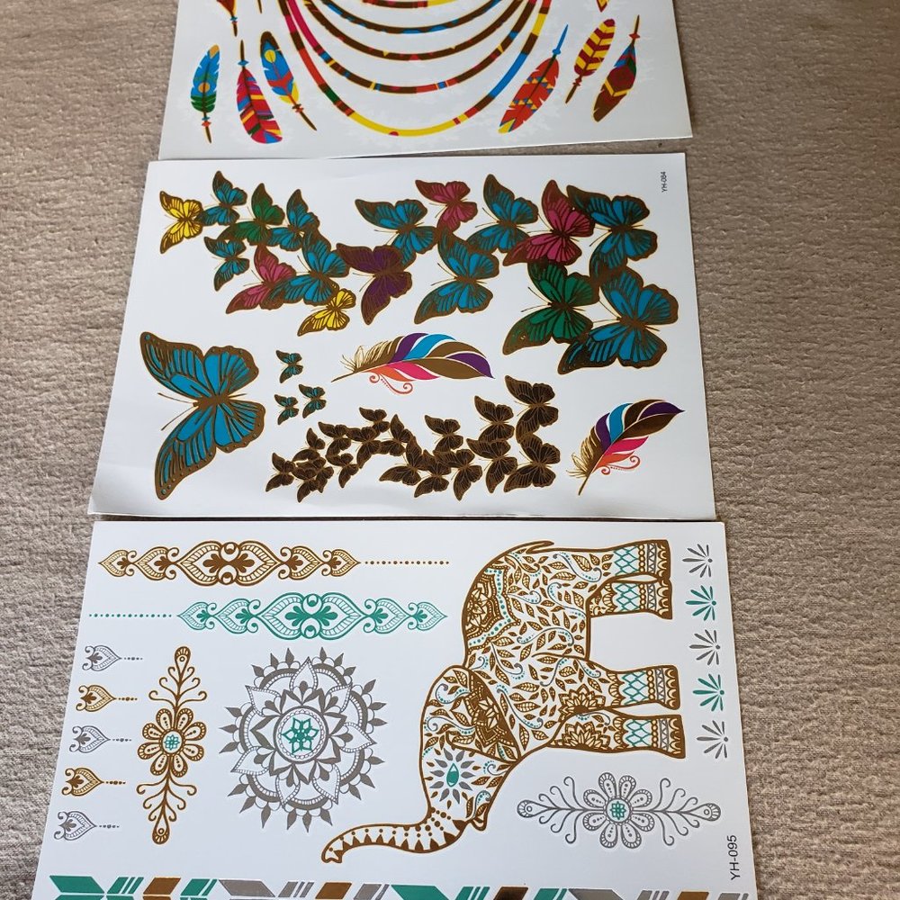 3 sheets Golden Silver Temporary Tattoo - Picture 2 of 15